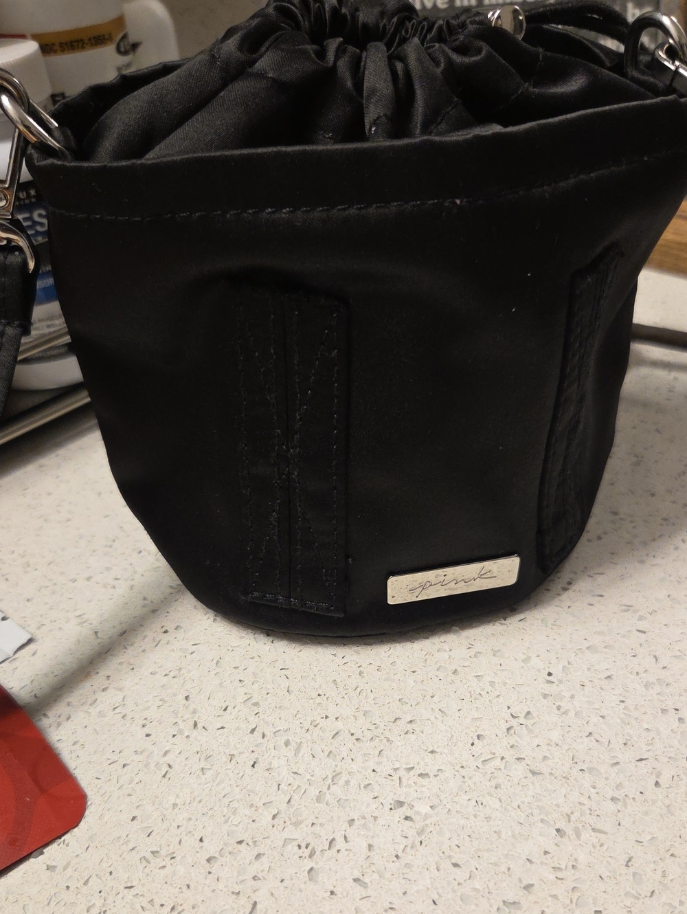 PINK Victoria's Secret Black Drawstring Bucket Crossbody